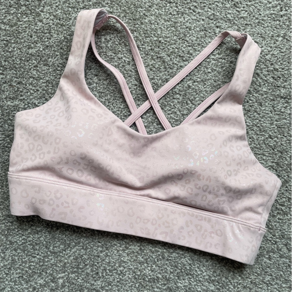 ZYIA leopard print unicorn pink Light N Tight strappy sports bra